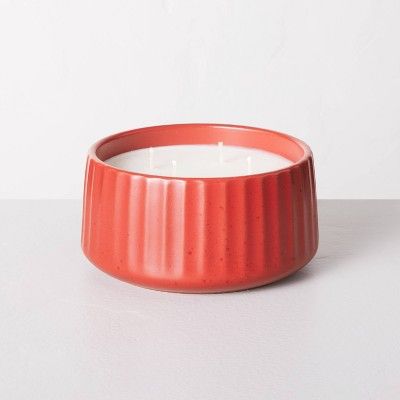 4-Wick Fluted Ceramic Balsam &#38; Berry Seasonal Jar Candle Red 24oz - Hearth &#38; Hand&#8482; ... | Target