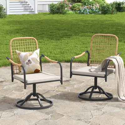 Patio Swivel Dining Chair With Cushion (Set Of 2) | Wayfair North America