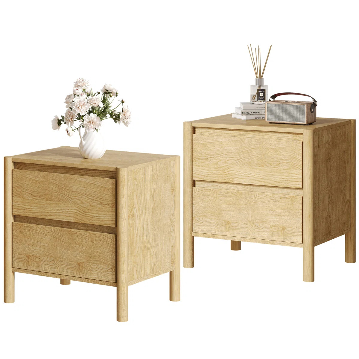 Modern Nightstand With 2 Drawers, End Table With Round Legs For Living Room, Bedroom（Set of 2... | Wayfair North America