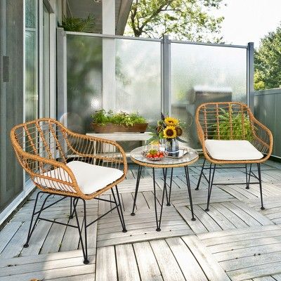 Costway3PCS Patio Rattan Bistro Furniture Set Cushioned Chair Table | Target