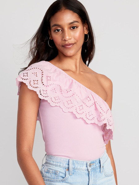 Eyelet One-Shoulder Paneled Rib-Knit Top for Women | Old Navy (US)