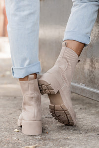 Jazzy Taupe Sock Style Booties | Pink Lily