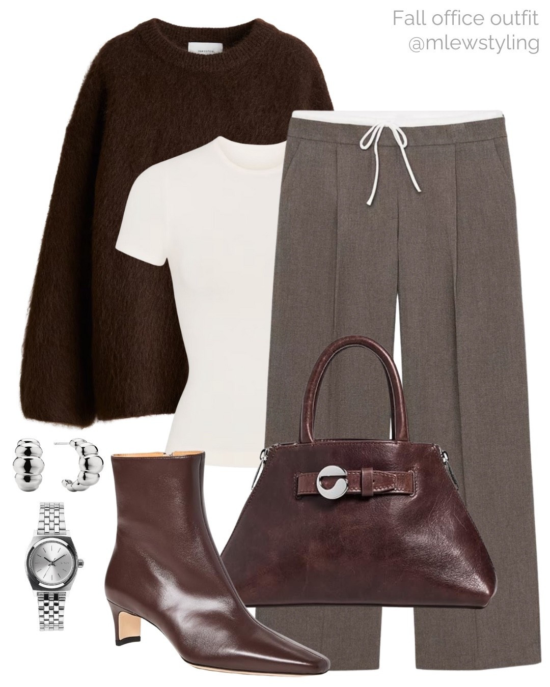 Fall office outfit with a brown mohair sweater 🤎🐻

Tags: new in Zara wide leg pants, taupe trousers, brown leather handbag, staud ankle boots, Nixon silver wartxh, Mejuri silver hoop earrings, skims fitted t-shirt, autumn outfit, elevated look

#LTKWorkwear #LTKSeasonal #LTKShoeCrush