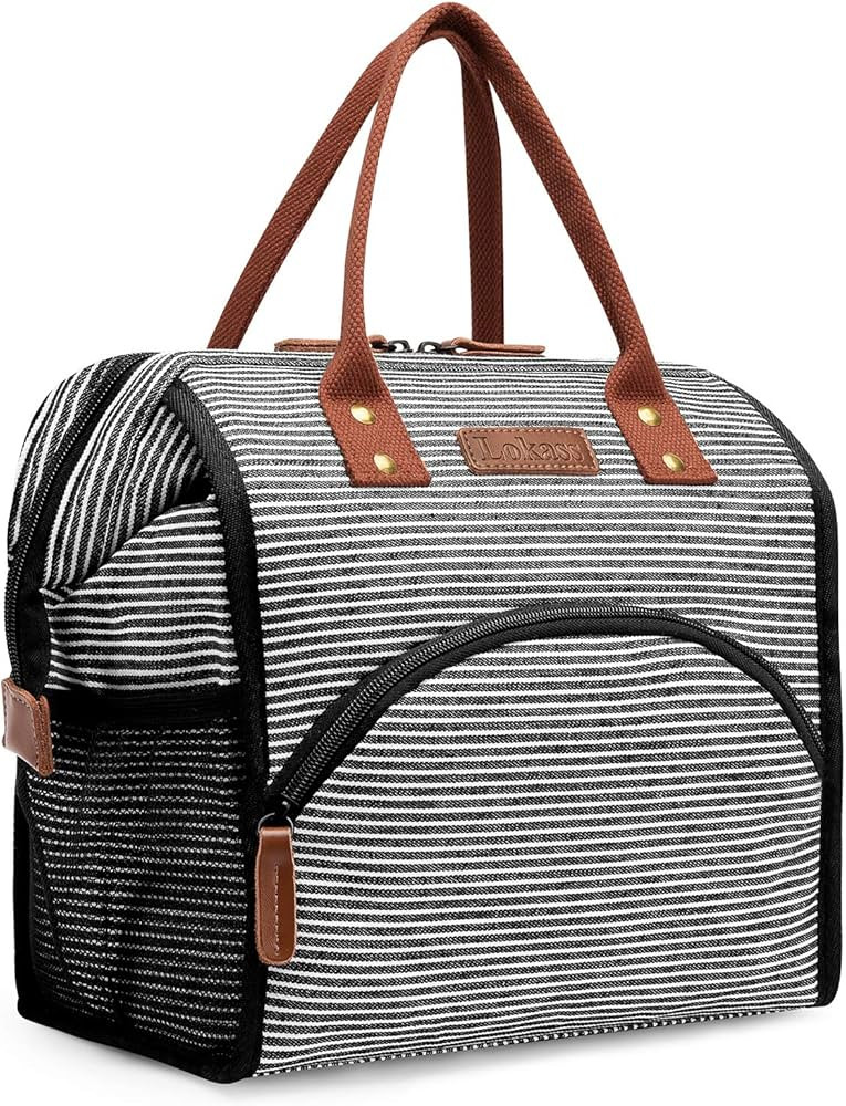LOKASS Lunch Bag Insulated Lunch Box Wide-Open Lunch Tote Bag Large Drinks Holder Durable Canvas ... | Amazon (US)