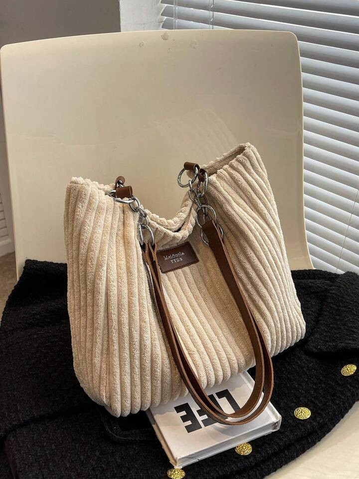 Fashionable Large Capacity Solid Plush Shoulder Tote Bag, Suitable For School, Travel, Shopping, ... | SHEIN