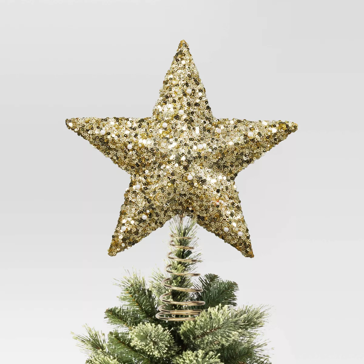 11" Unlit Gold Star Sequins and White Pearl Beads Christmas Tree Topper - Wondershop™ | Target
