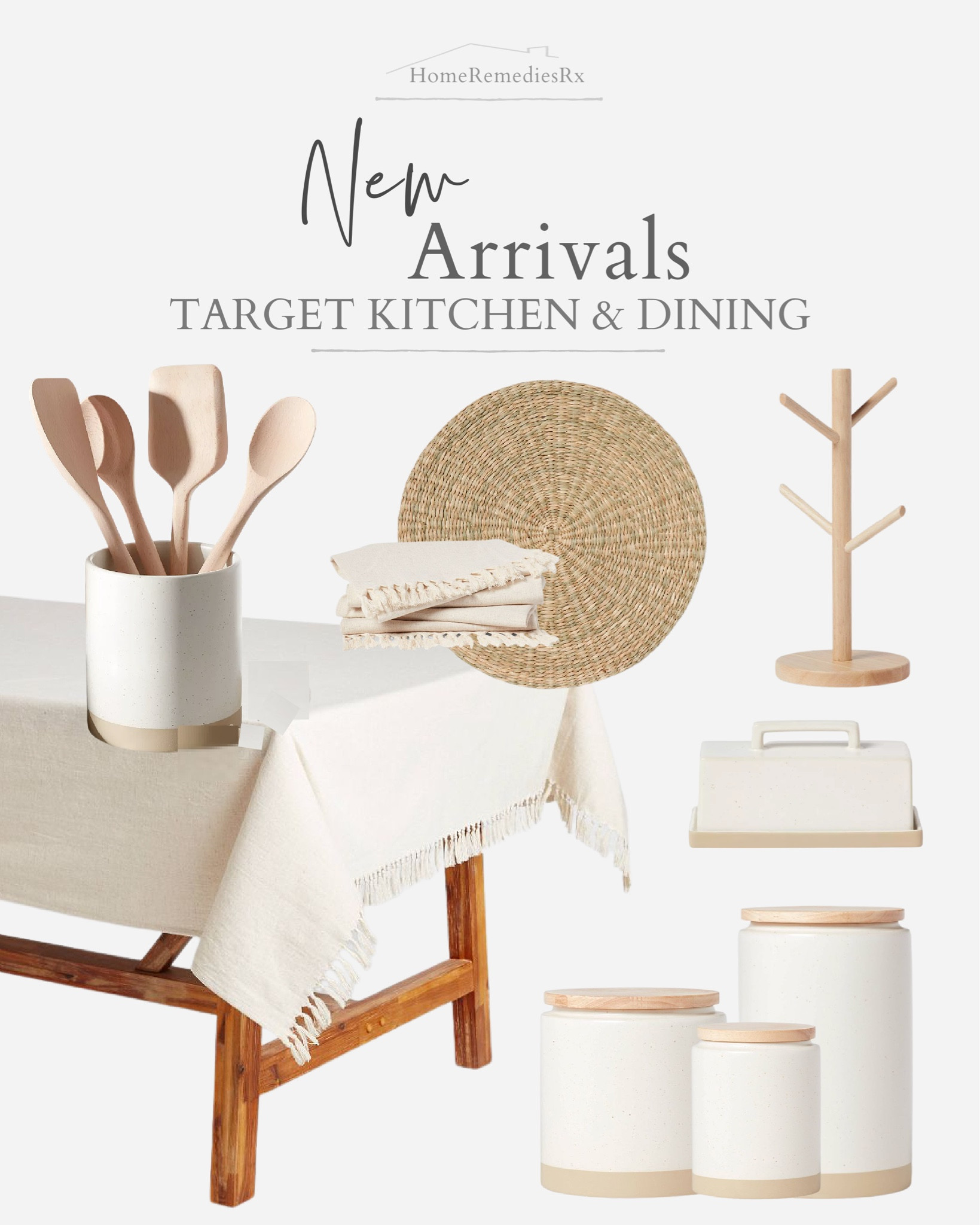 I love these neutral kitchen and dining items- new from Target! tablecloth, napkins, placemat, utensil caddy, butter dish, mug rack, stoneware canister, breakfast nook, dining room

#LTKstyletip #LTKhome #LTKFind