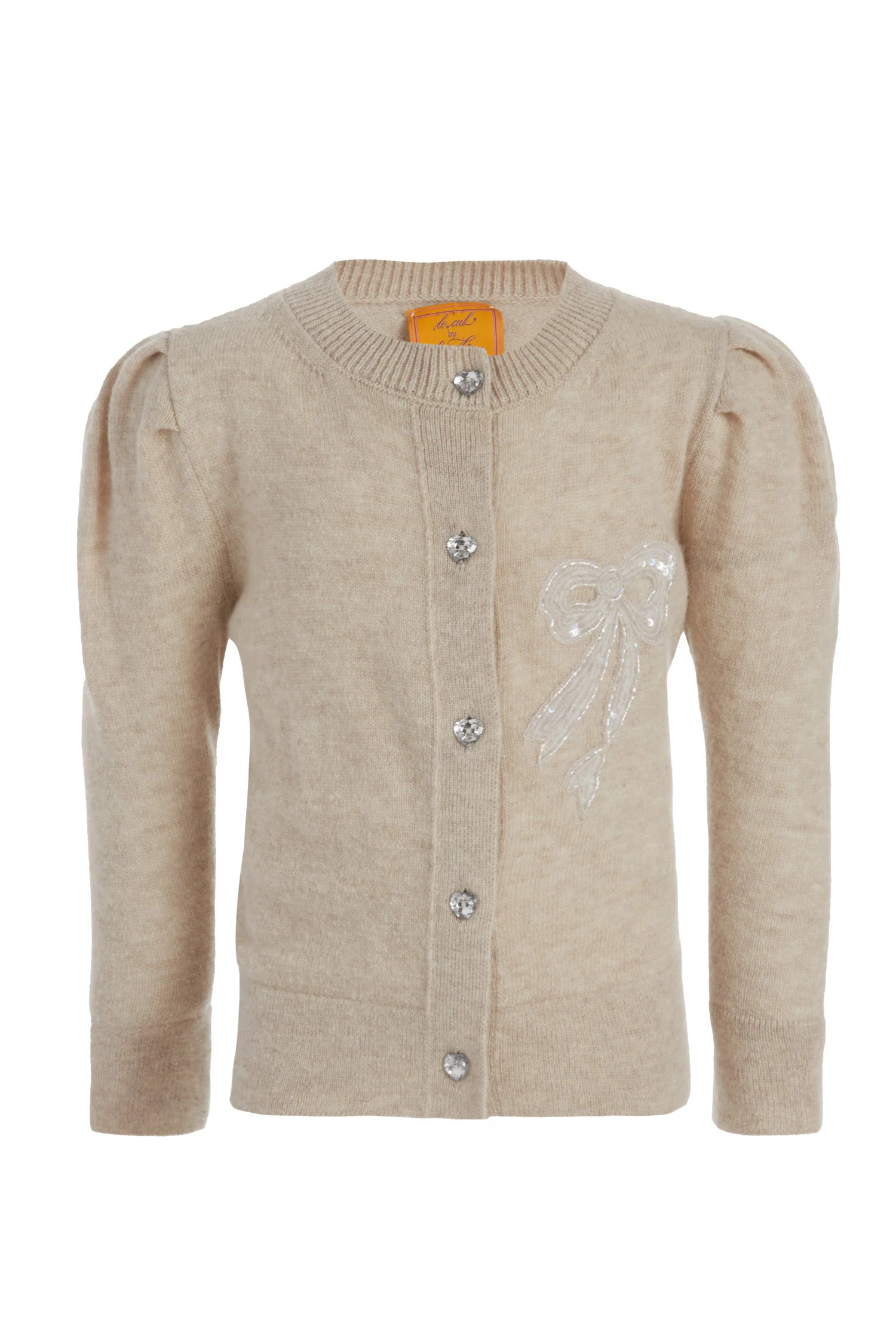 Le Lion Girls Puff Sleeve Bow Cardigan | LOVESHACKFANCY
