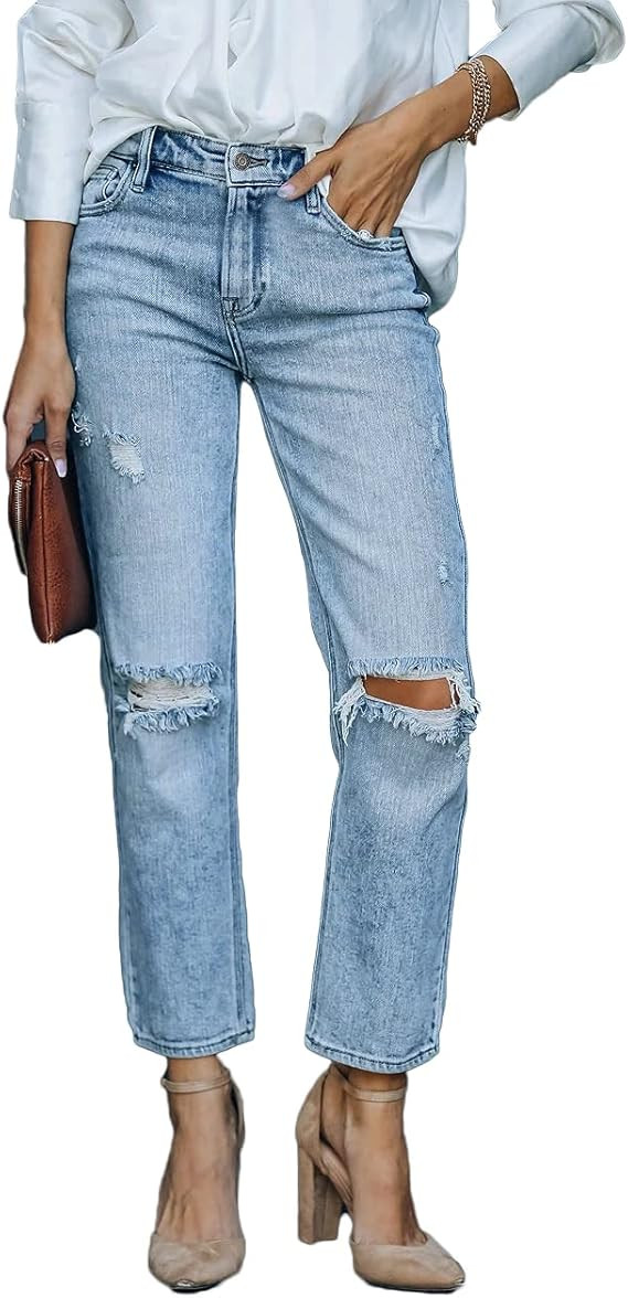Lesore Womens High Waist Stretch Distressed Jeans Destroyed Denim Pants | Amazon (US)