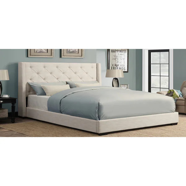 Cream Wingback Button Tufted King Size Upholstered Bed | Bed Bath & Beyond