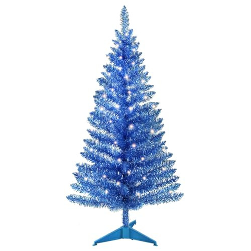 4ft Lighted Artificial Blue Christmas Tree, Not Pre-lit Blue Tinsel Pine Trees with Lights, Ideal for Ideal for Home, Office, and Xmas Party Décor - Includes Stand | Amazon (US)