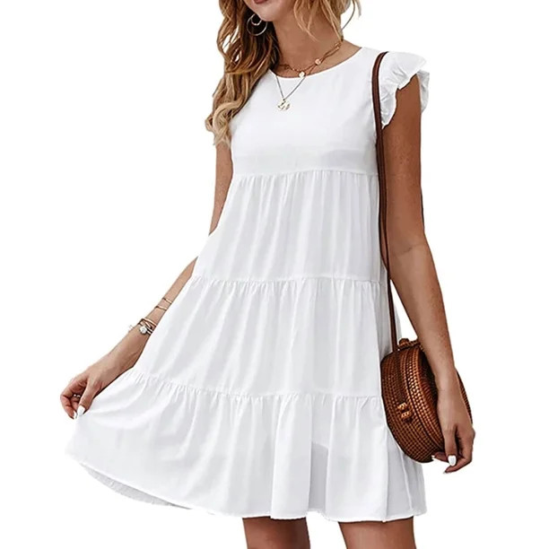 Cogild Summer Dresses Casual Short Sleeve Round Neck Mini Dresses Floral Print Sundresses For Wom... | Walmart (US)