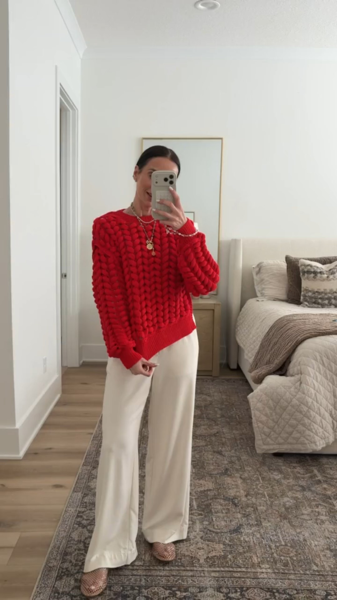 BEST SELLER! 
Sweater size M. 
red chunky sweater, target finds, casual chic, spring outfit, relaxed pants, mesh flats, annabrstyle

#LTKSeasonal #LTKWorkwear #LTKootd