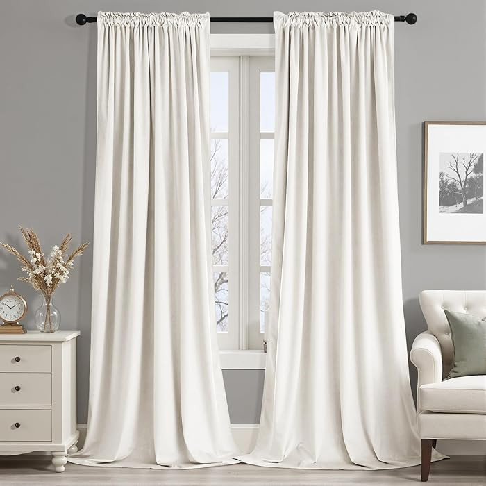 MIULEE Ivory Velvet Curtains Thermal Insulated Blackout Curtain Drapes for Bedroom Living Room Da... | Amazon (US)
