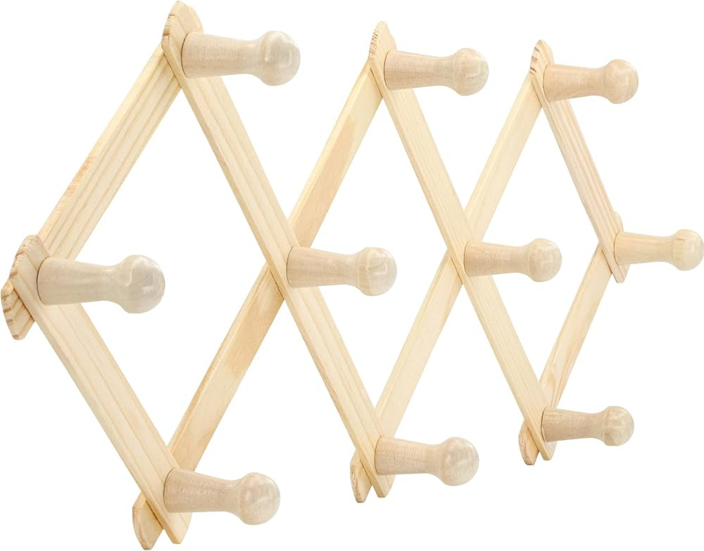 RAM-PRO Accordion Style Wood Expandable Rack Hat, Cap, Belt, Umbrella Coffee Mug Wall Wooden Pegs | Amazon (US)