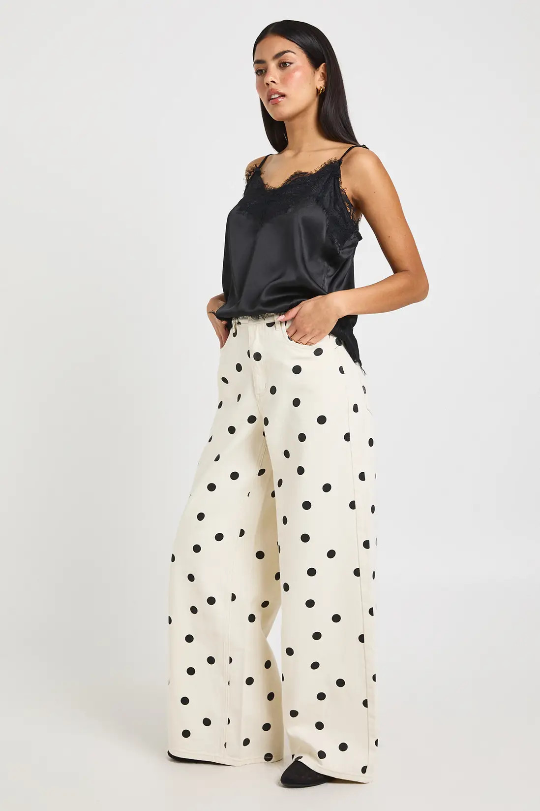 Ecru Polka Dot High Waist Wide Leg Jean | Boohoo | Boohoo.com (UK & IE)