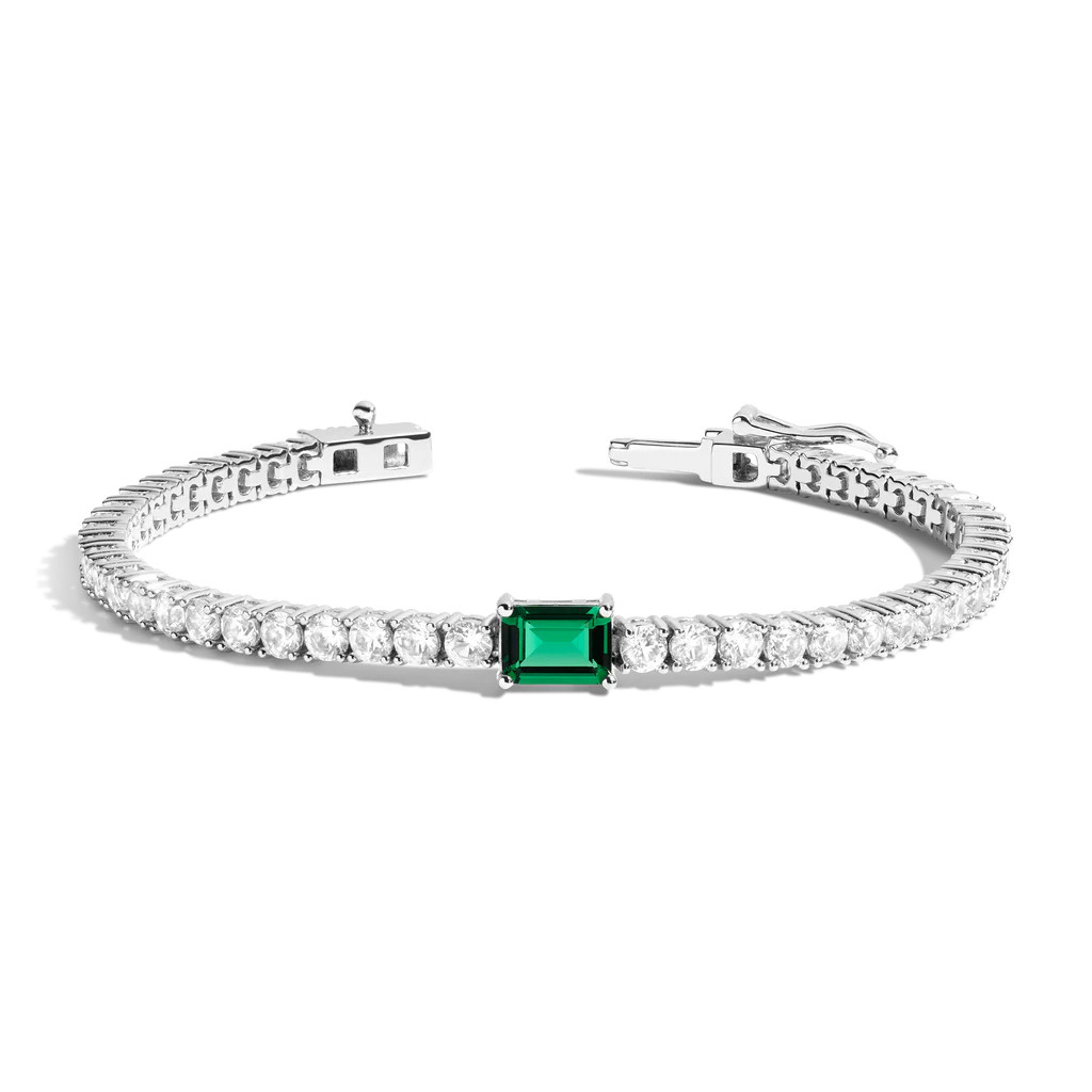 White Sapphire Tennis Bracelet with Emerald | AUrate New York