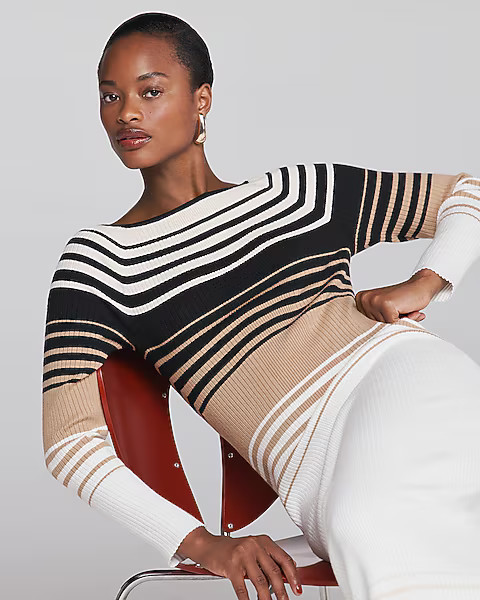 Striped Ribbed Long Sleeve Maxi Sweater Dress | Express