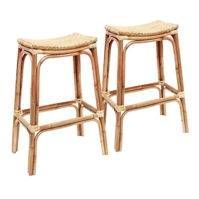 Set of 2 Indah Rattan Backless Barstool, Honey | At Home