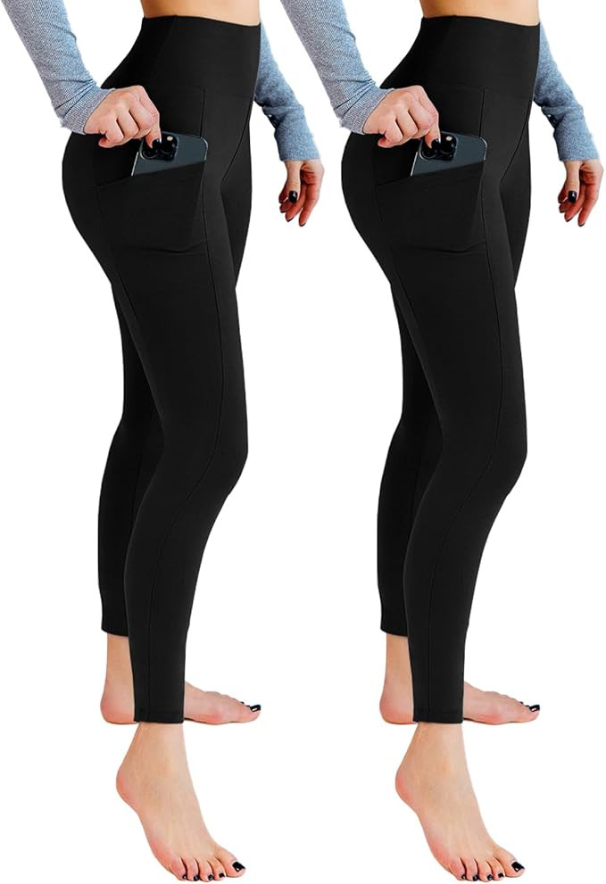 2 Pack Leggings with Pockets for Women, High Waisted Soft Leggings for Yoga Gym | Amazon (US)