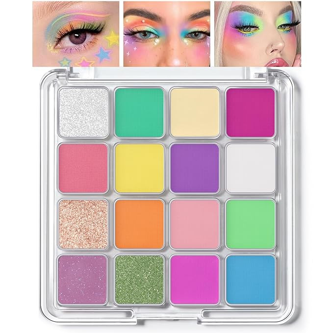 16 Colors Rainbow Colorful Eyeshadow Palette, High Pigmented Matte&Shimmer Blendable Eye Shadow M... | Amazon (US)