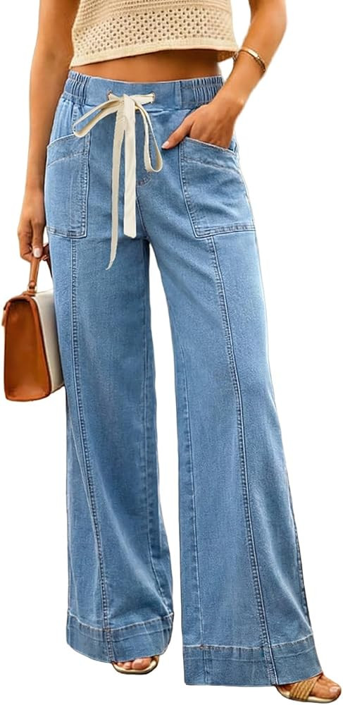 SHEWIN Womens Wide Leg Jeans High Waisted Tummy Control Stretchy Straight Leg Jeans Vintage Denim... | Amazon (US)