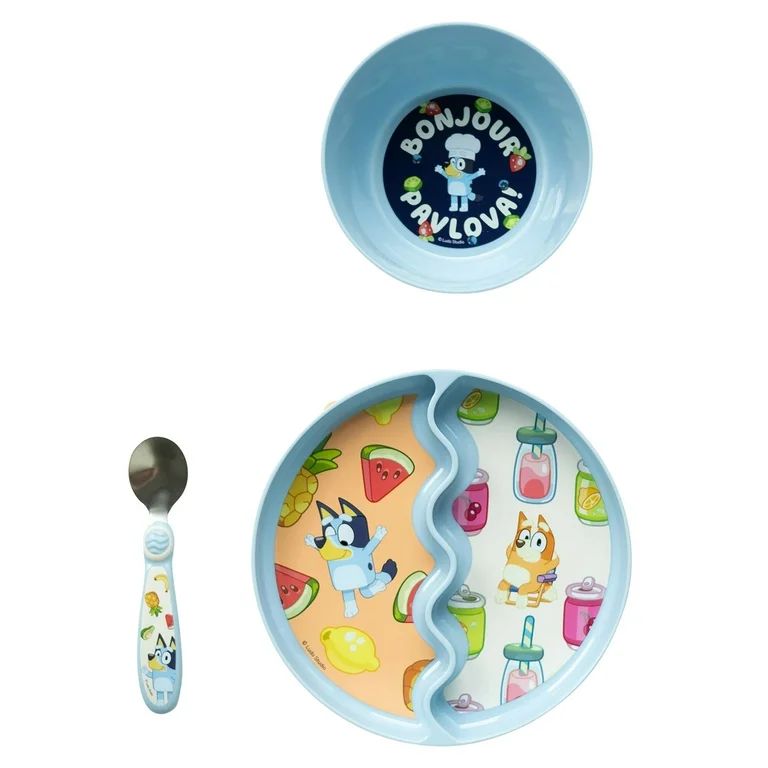 Bluey 3-Piece Mealtime Set with Divided Suction Plate, Bowl and Spoon – 9m+ | Walmart (US)