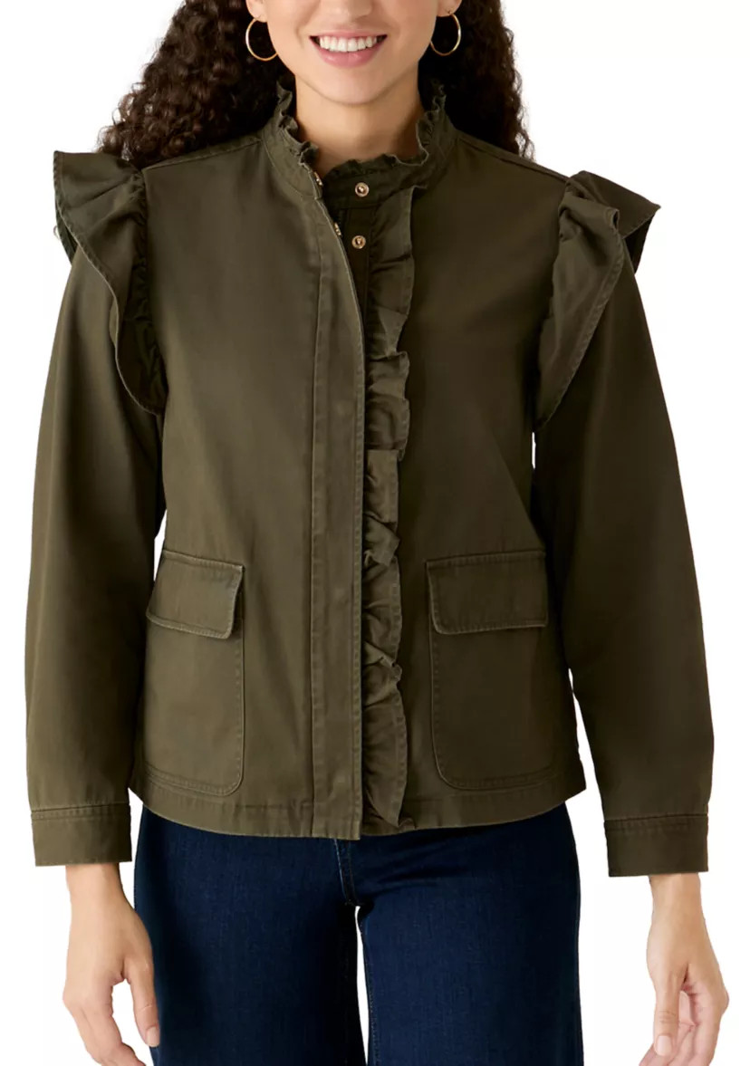 Petite Ruffle Trim Jacket | Belk