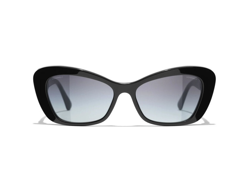 Chanel Black Cat Eye Gold Tone Frame with"CC" Logo / Gray Gradient Sunglasses | JTV Jewelry