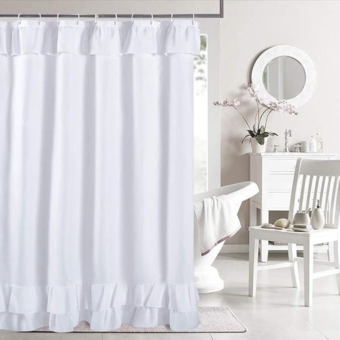 YOSTEV White Ruffle Shower Curtain Farmhouse Fabric Cloth Shower Curtains for Bathroom,Long Size ... | Amazon (US)