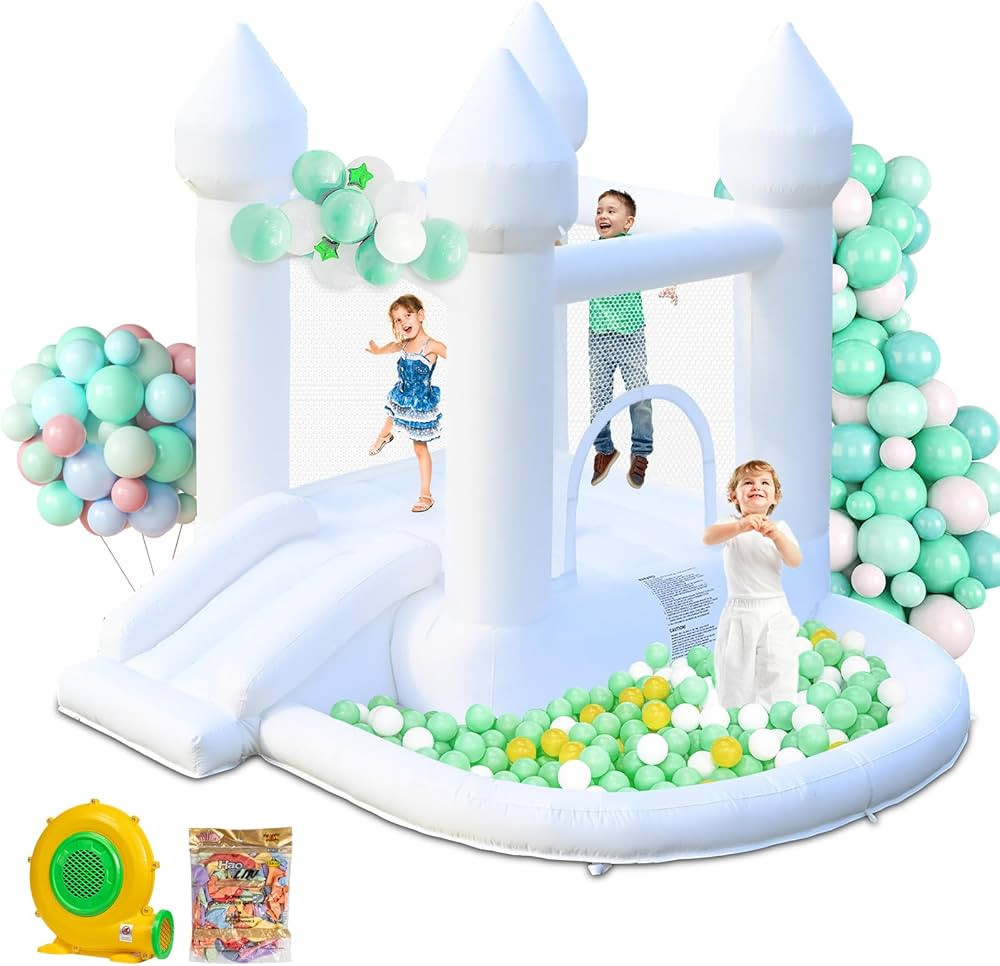 White Bounce House, Inflatable Bounce House with Ball Pit & Slide for Kids Indoor Bounce House Po... | Amazon (US)