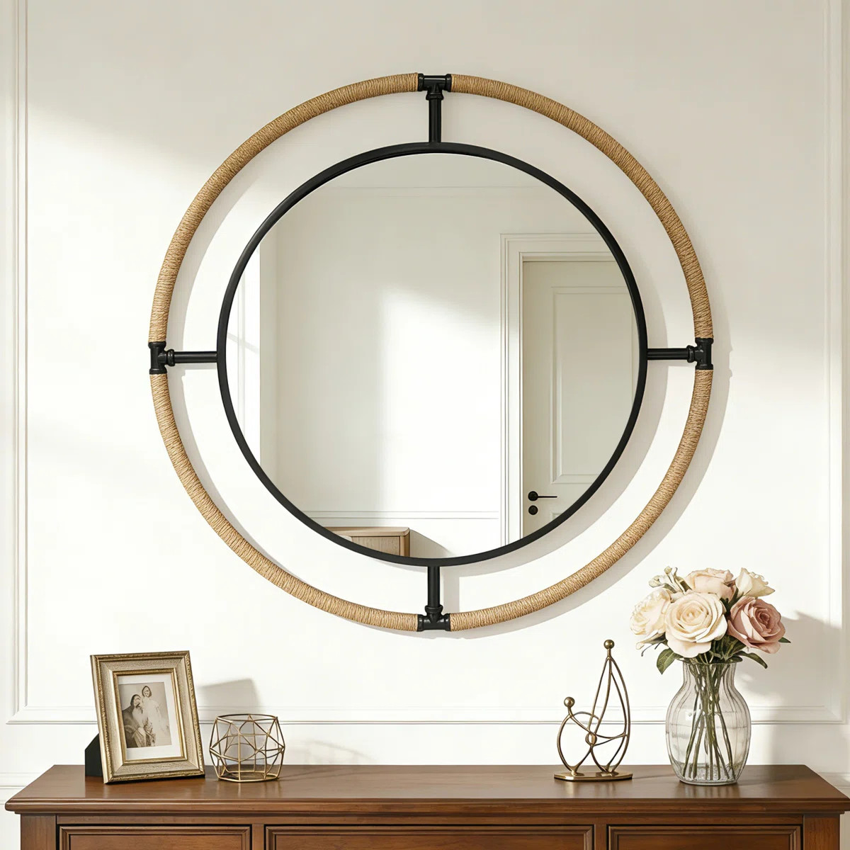 Nautical Round Wall Hanging Decorative Mirror With Rope Coastal Decor Mirror | Wayfair North America