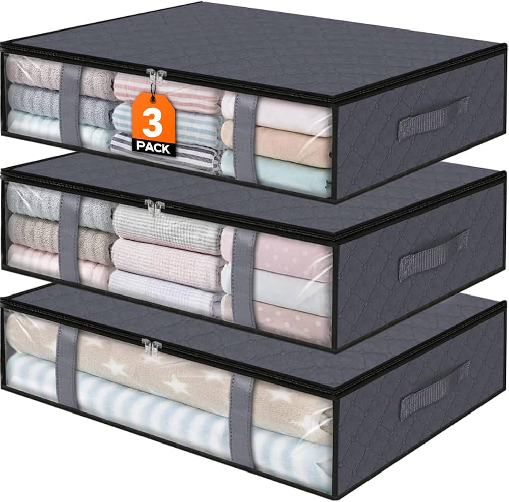 StorageRight Storage Bins,3-Pack Clothes Containers, Foldable Blanket Storage Bags, Under Bed Containers for Organizing, Clothing, Bedroom, Comforter, Closet, Dorm, Quilts, Organizer,Grey | Amazon (US)