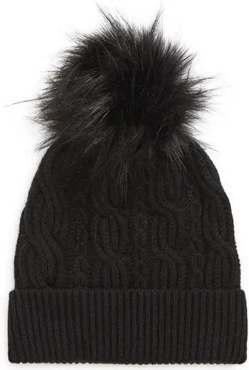 Nordstrom Wool & Recycled Cashmere Faux Fur Pom Beanie | Nordstrom | Nordstrom