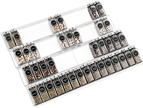 Mulush Adjustable Expandable Acrylic Spice Rack Tray - 64 Jars Spice Drawer Organizer for Kitchen... | Amazon (US)