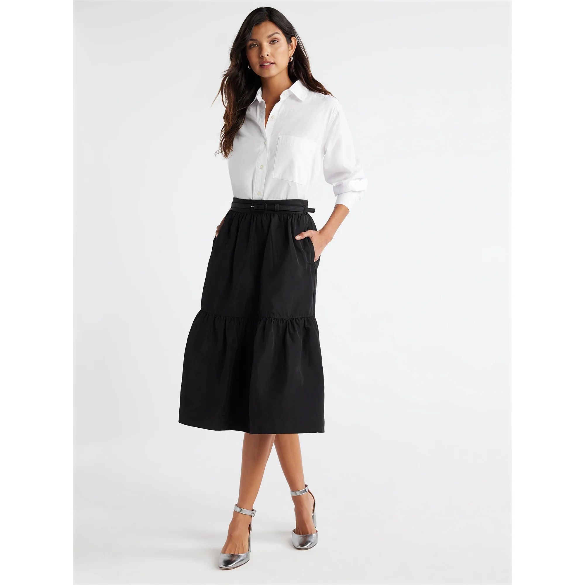 Free Assembly Women's Belted Midi Skirt, Sizes 0-22 | Walmart (US)