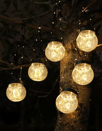 Solar Lanterns Solar Lights Outdoor Waterproof 6-Pack, Solar Powered Hanging Lights Cracked Glass... | Amazon (US)