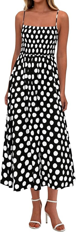 PRETTYGARDEN Womens Polka Dot Dress 2026 Summer Sleeveless Spaghetti Straps Smocked Sun Dress Flo... | Amazon (US)