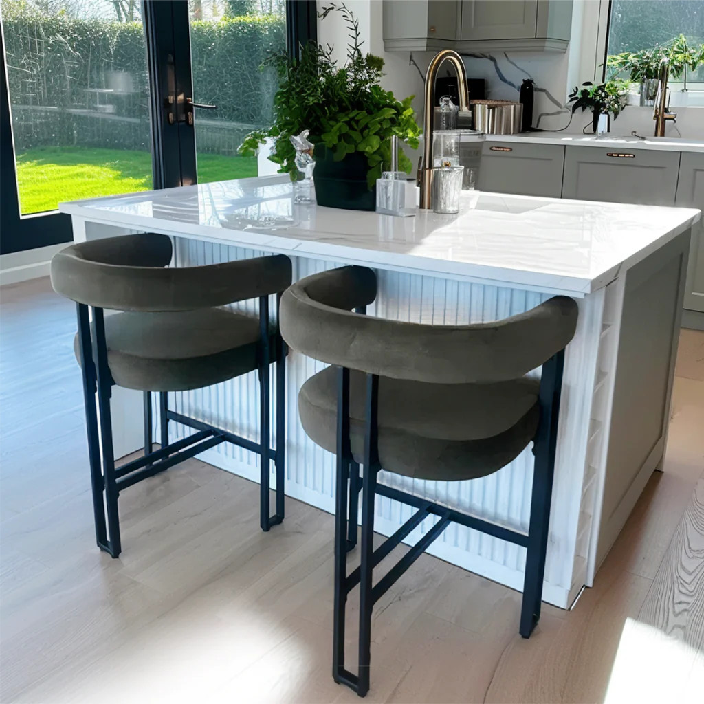 Mia 24" Modern Velvet Counter Stool with Arms (Set of 2) | Pop Maison