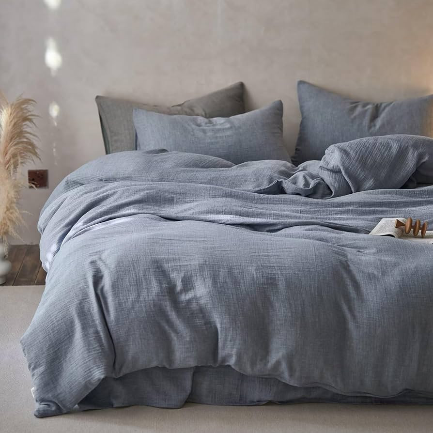 Amazon.com: MKXI King Size Denim Blue Shabby Bedding Linen Like Natural 100% Cotton Muslin Duvet ... | Amazon (US)