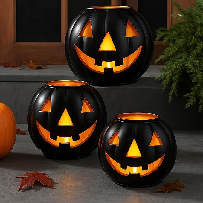 Tujoe 3 Sets Halloween Metal Jack O Lanterns Pumpkin with 3 LED Candles with Black Creepy Cloth D... | Amazon (US)