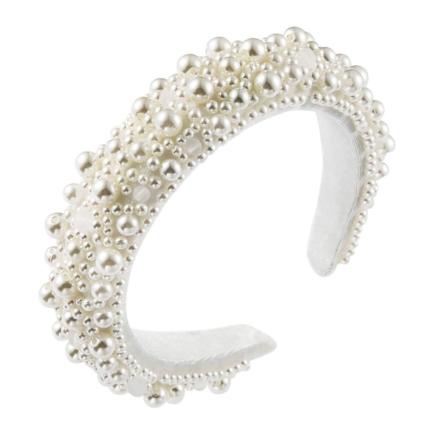 WOPODI Pearls Headband Wide Hair Hoop Elegant White Pearl Baroque Padded Headband Girls Hair Acce... | Amazon (US)