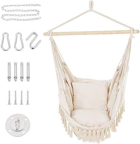 Patio Watcher Oversized Hammock Chair Hanging Rope Swing Seat with 2 Cushions and Hardware Kits, ... | Amazon (US)