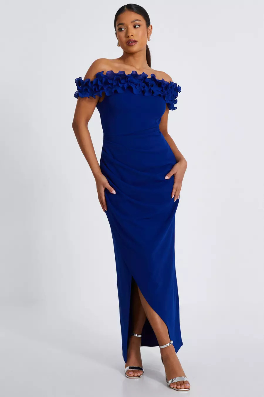 Petite Royal Blue Ruffle Maxi Dress | Quiz Clothing