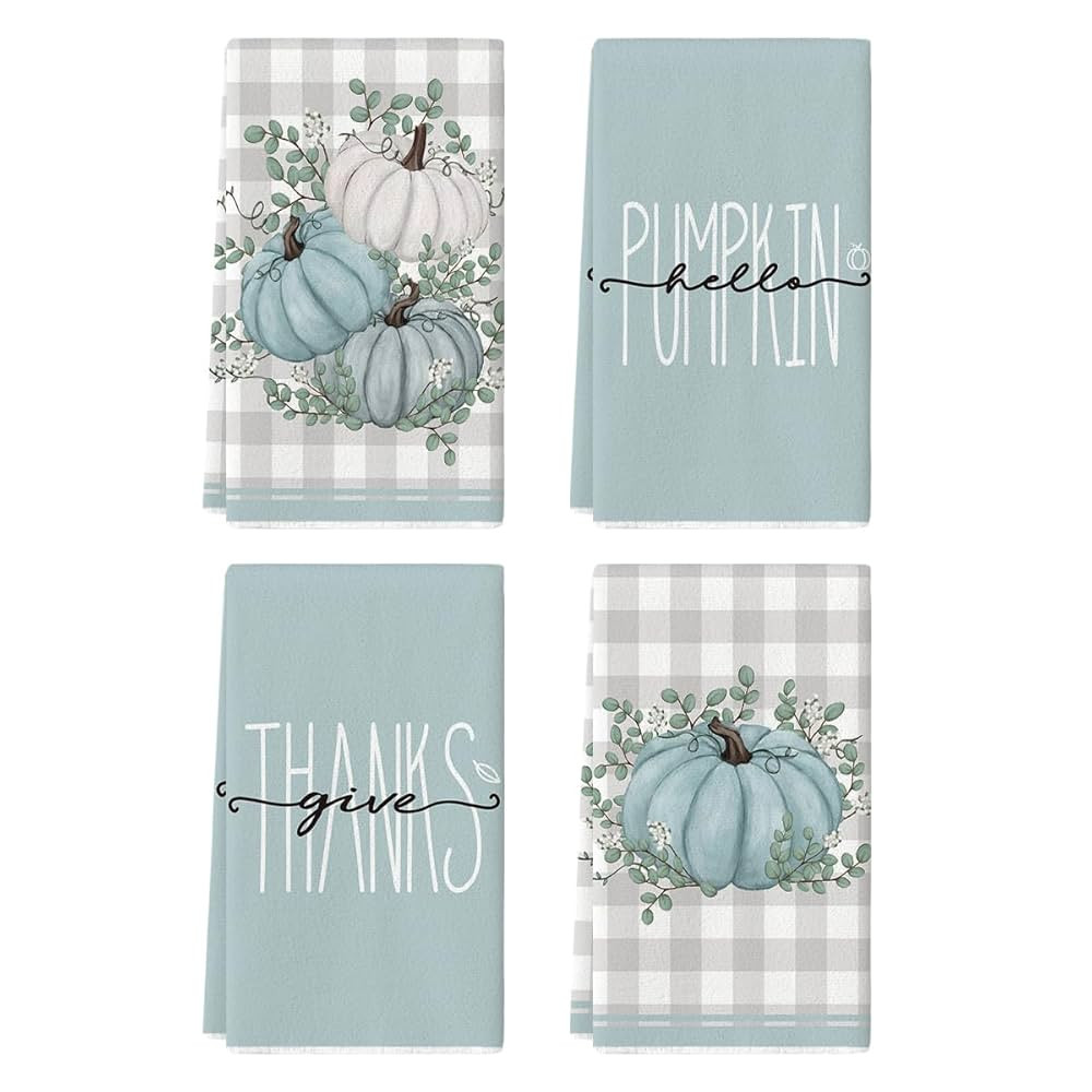 Artoid Mode Blue Eucalyptus Leaves Hello Pumpkin Fall Kitchen Towels Dish Towels, 18x26 Inch Farm... | Amazon (US)