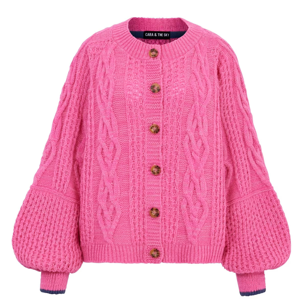 Brigit Heart Stitch Oversized Balloon Sleeve Cardigan - Pink | Wolf & Badger