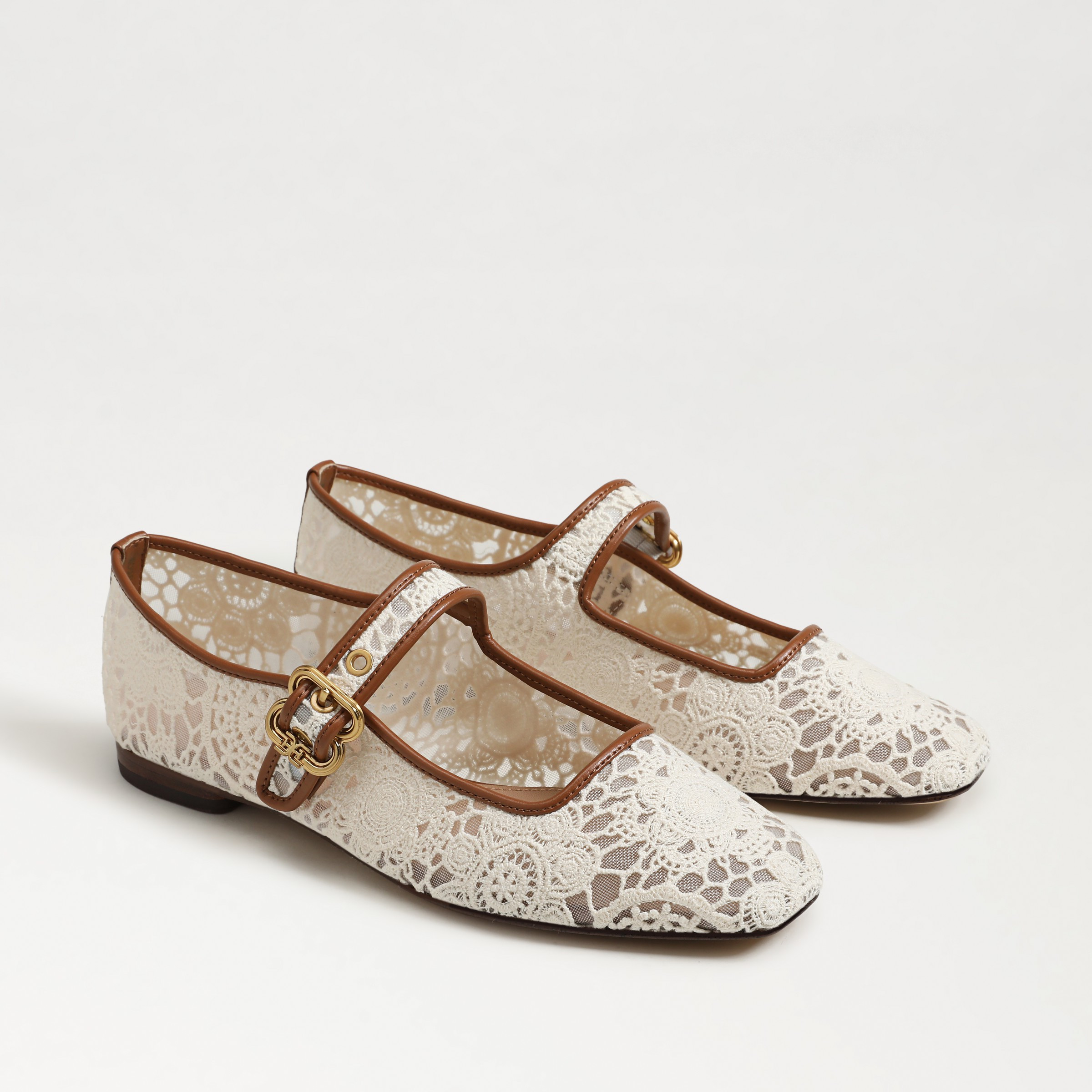 Sam Edelman Michaela Mesh Mary Jane Flat Natural Beige Mesh Fabric | Sam Edelman