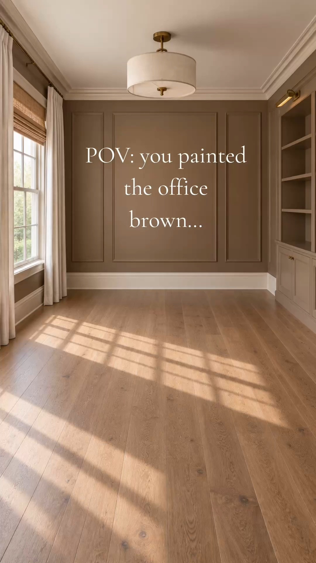 Apparently painting the office brown was all it took to give the whole room a personality. 

I’ve been wanting to play with a home office that feels a little different from some of the others I’ve designed, and this warmer, more collected direction was such a fun one.

The brown walls set the tone, but I didn’t want everything else in the room to fall into the same warm neutral palette. That soft denim blue was exactly what it needed. I repeated it just a few times—in the chair, rug, pottery and books—so it feels connected without making blue a major part of the room.

I also mixed some more traditional details with cleaner pieces rather than committing to one specific style. The molding, landscape art, vintage-inspired rug and cane chair add character, while the simpler desk and styling keep everything feeling current and approachable.

It’s warm, collected, a little unexpected…and proof that brown can be a really beautiful neutral.🤎

I linked the exact and similar pieces from this home office below so you can recreate as much—or as little—of the look as you want.

#LTKHome