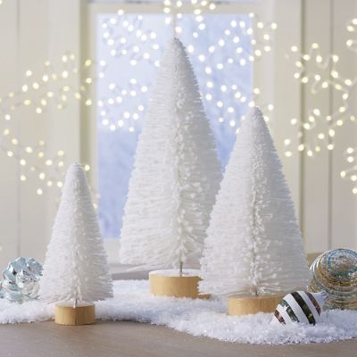 Frosted Bottle Brush Trees, Set of Three | Grandin Road | Grandin Road