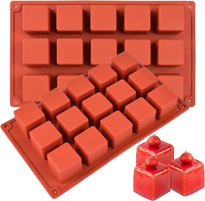 2 Pack Square Silicone Mold, Candy Chocolate Mousse Cake Baking Mold Dessert Molds for Soap,Ice c... | Amazon (US)